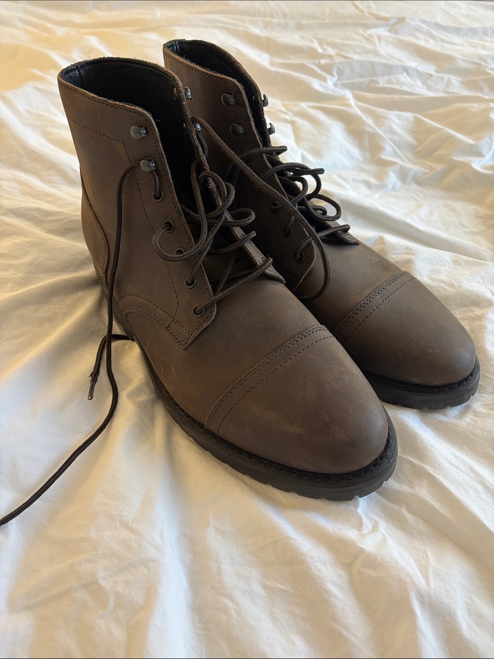 Thursday Boot Company Men's Brown Leather Cap-Toe Lace-Up Boots